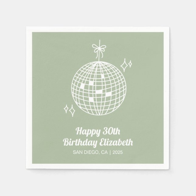Serviette En Papier Sage Green Retro Disco Ball Anniversaire (Devant)