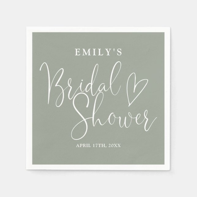 Serviette En Papier Sage Green Script Calligraphie Baby Shower Mariage (Devant)