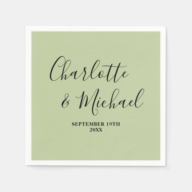 Serviette En Papier Sage Green Script Minimalist Wedding (Devant)