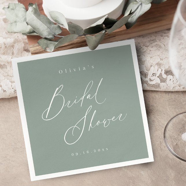 Serviette En Papier Sage Green script moderne minimum douche nuptiale (Sage Green modern script minimal bridal shower Napkins)