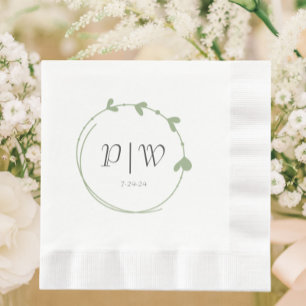Serviette En Papier Sage Green Simple Heart Wreath Monogramme Mariage