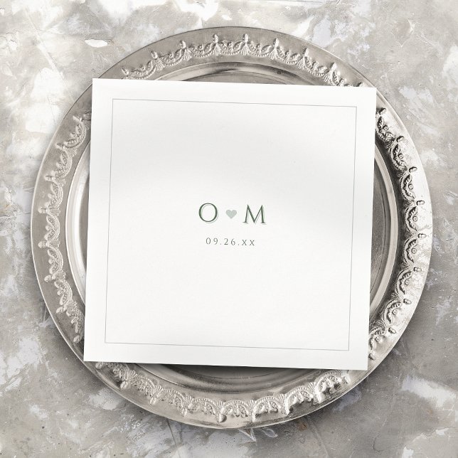 Serviette En Papier Sage Green Simple Moderne Classique Mariage Monogr (Sage Green Simple Modern Classy Wedding Monogram Napkins)