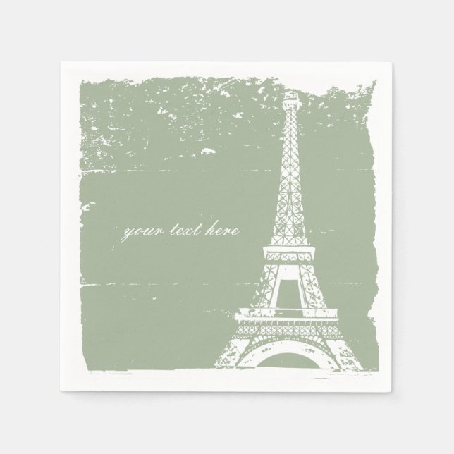 Serviette En Papier Sage Green Tour Eiffel Papier de Naples Set (Devant)