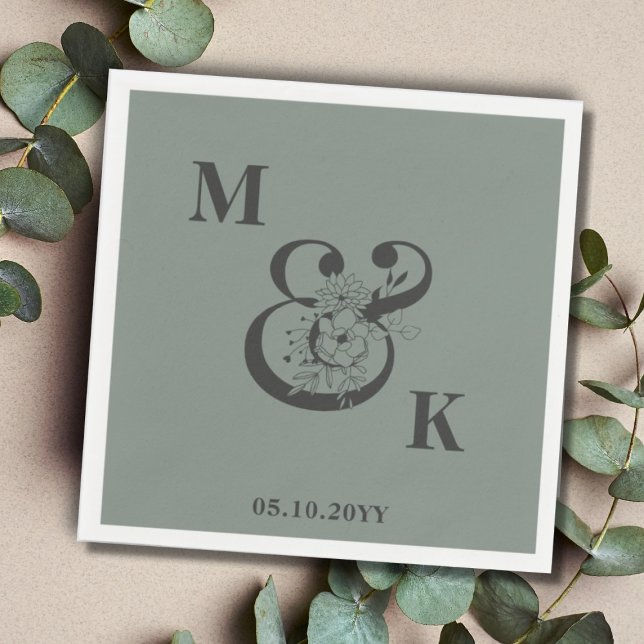 Serviette En Papier Sage Green Typographie Couple Monogram Mariage (Créateur téléchargé)