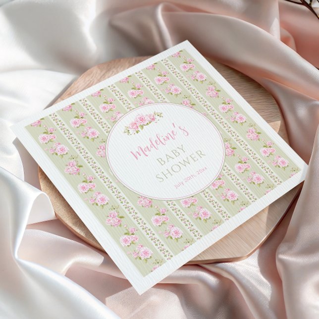 Serviette En Papier Sage Green Vintage Floral (Créateur téléchargé)