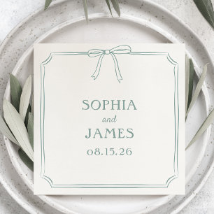 Serviette En Papier Sage Green Whimsical Simple Classic Bow Mariage