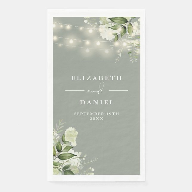 Serviette En Papier Sage Greenery Chaîne Mariage (Devant)