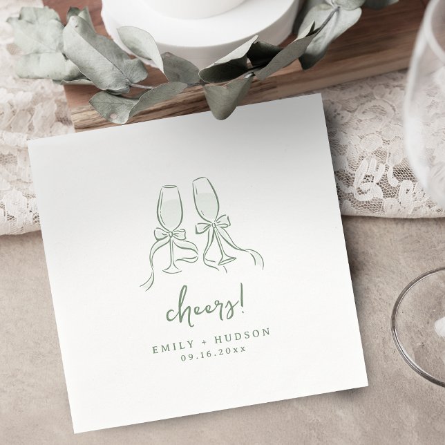 Serviette En Papier Sage Hand Drawn Cheers Glassed Whimsical Party (Sage Hand Drawn Cheers Glassed Whimsical Party Napkins)