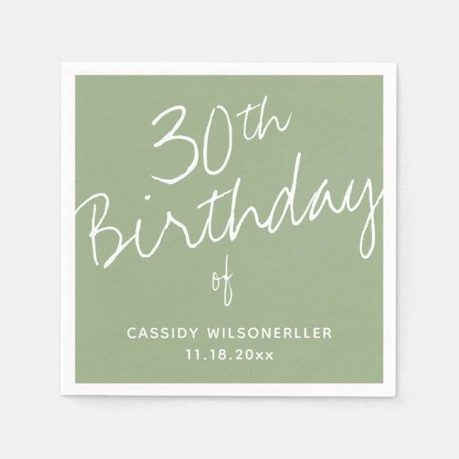 Serviette En Papier Sage minimaliste 30e anniversaire (Devant)