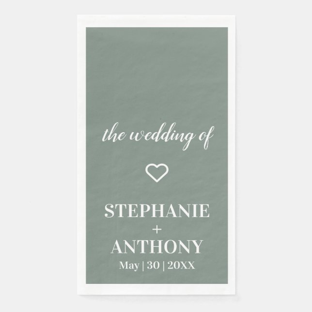 Serviette En Papier Sage minimaliste vert et Mariage blanc (Devant)