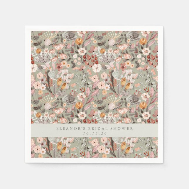 Serviette En Papier Sage Rustique Taupe Floral Boho Fête des mariées p (Devant)