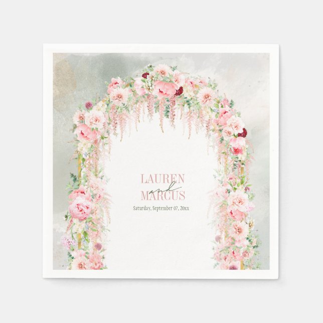 Serviette En Papier Sage Rustique Vert & Arche Florale Rose (Devant)