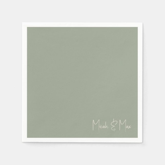 Serviette En Papier Sage Simple Script Names Mariage Cocktail (Devant)
