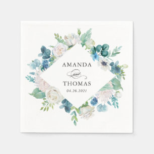 Serviette En Papier Sage Vert Bleu Blanc Pastel Floral Mariage