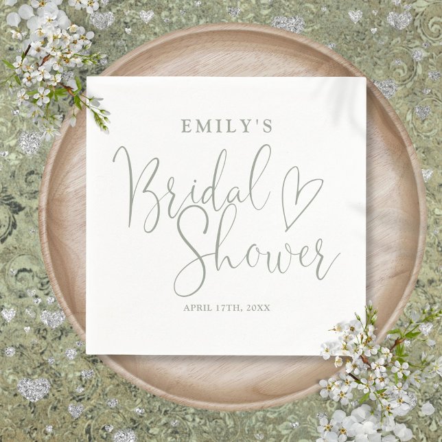 Serviette En Papier Sage Vert Calligraphie Mariage (Sage Green Script Calligraphy Bridal Shower Napkins)