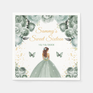 Serviette En Papier Sage Vert Cheveux Bruns Princesse Sweet Seize