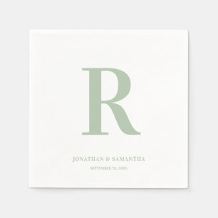 Serviette En Papier Sage vert et blanc Mariage Monogramme moderne