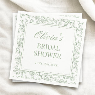 Serviette En Papier Sage Vert Mariage Floral Vintage à la Française