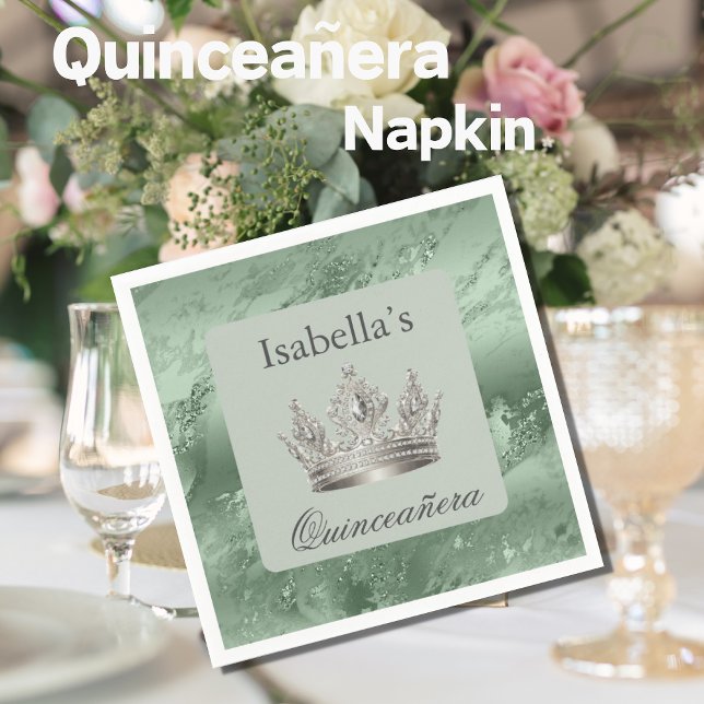 Serviette En Papier Sage Vert métal argent Tiara Couronne Quinceañera (Créateur téléchargé)