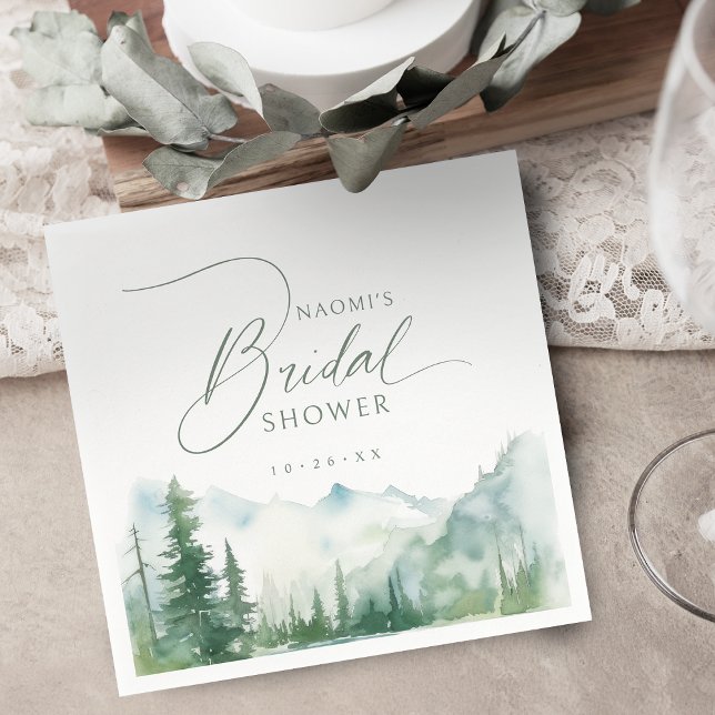 Serviette En Papier Sage Watercolor Mountain Rustic Bridal Shower  (Sage Watercolor Mountain Rustic Bridal Shower Napkins)