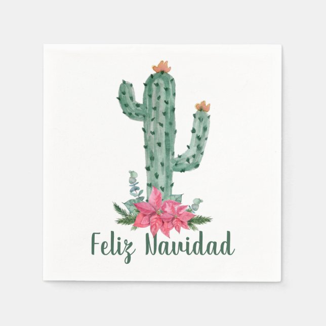 Serviette En Papier Saguaro Christmas Cactus Feliz Navidad (Devant)