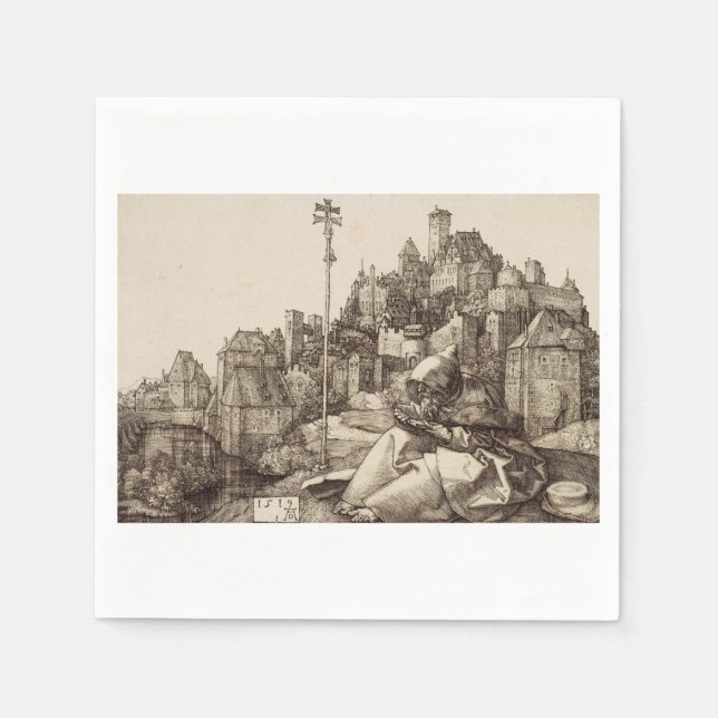Serviette En Papier Saint Antoine lisant par Albrecht Dürer (Devant)