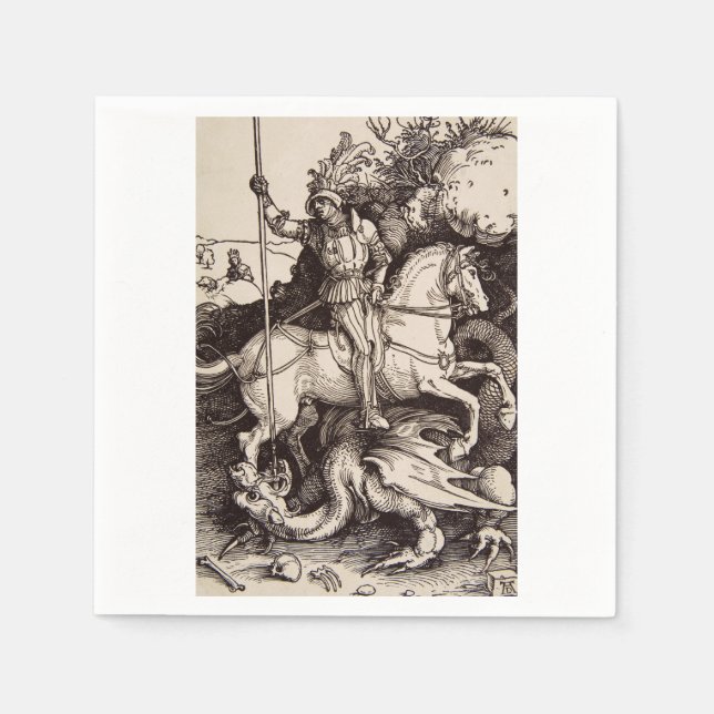 Serviette En Papier Saint Georges et le Dragon par Durer (Devant)