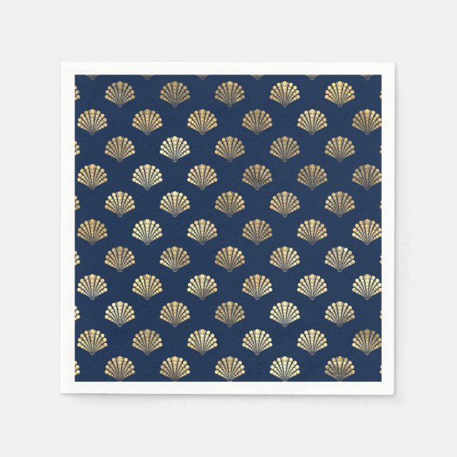 Serviette En Papier Saint-Jacques d'or sur bleu (Devant)