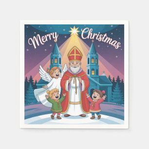 Serviette En Papier Saint Nicolas, ange et enfants de Noël
