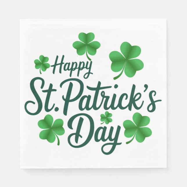 Serviette En Papier Saint-Patrick festif avec bordure de trèfle (Devant)