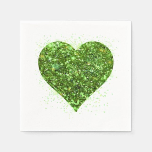 Serviette En Papier Saint Patrick's day, coeur vert irlandais scintill (Devant)