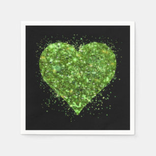 Serviette En Papier Saint Patrick's day, coeur vert irlandais scintill