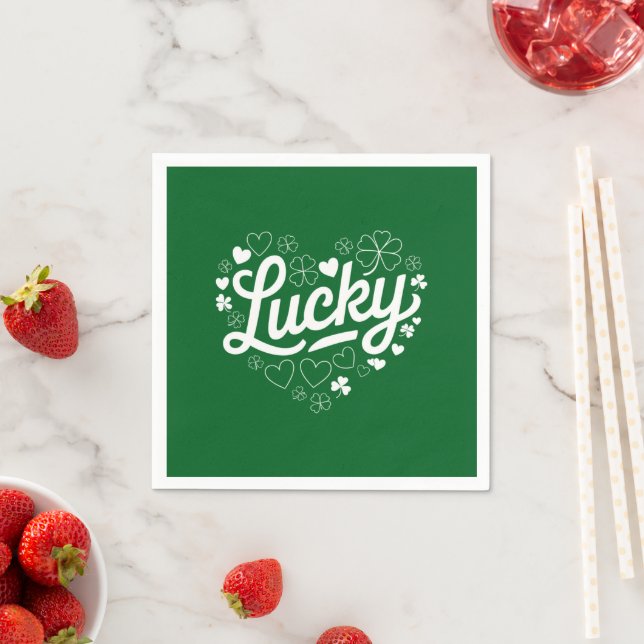 Serviette En Papier Saint Patrick's Day Heart Lucky Clover Shamrock (En situation)