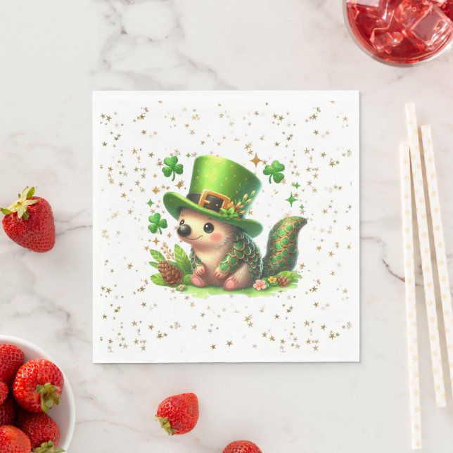 Serviette En Papier Saint Patrick's Day Lucky Hedgehog (En situation)