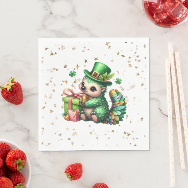 Serviette En Papier Saint Patrick's Day Lucky Hedgehog (En situation)