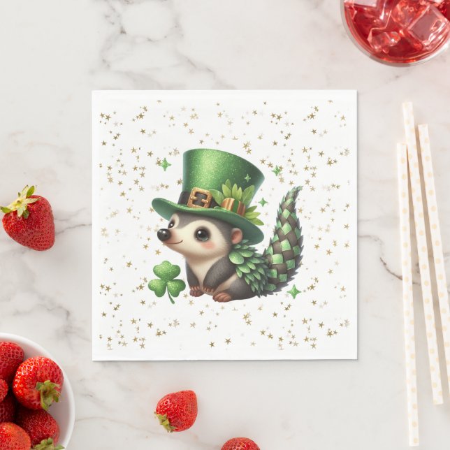 Serviette En Papier Saint Patrick's Day Lucky Hedgehog (En situation)
