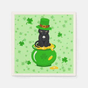 Serviette En Papier Saint Patrick's Day Shamrock Pot of Gold Black Cat