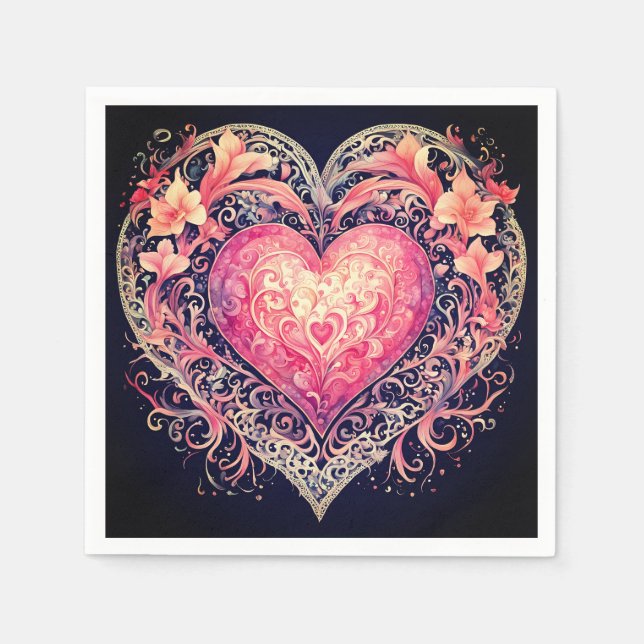 Serviette En Papier Saint-Valentin Coeur rose Love Fleurs Ornements (Devant)