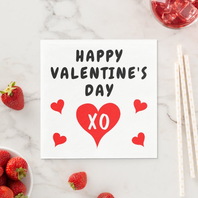 Serviette En Papier Saint-Valentin cœurs rouges (En situation)
