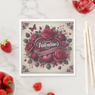 Serviette En Papier Saint Valentin Design avec Roses et coeur
