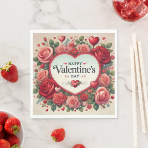 Serviette En Papier Saint Valentin Design avec Roses et Coeurs