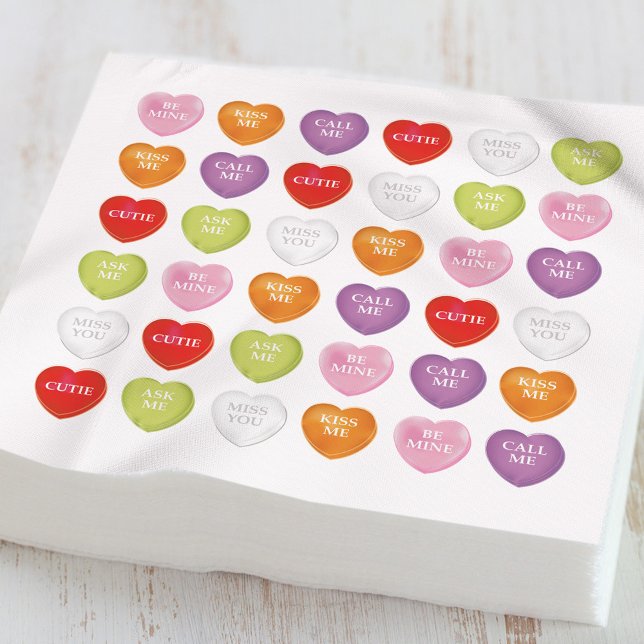 Serviette En Papier Saint Valentin mignon bonbon de coeur Whimsical (Colorful conversation candy hearts Valentine party decor.)