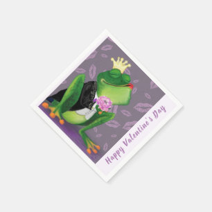 Serviette En Papier Saint Valentin Napkins Grenouille Prince Kiss - Dr