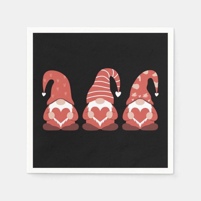 Serviette En Papier Saint Valentin Trois mignons Gnomes qui tiennent l (Devant)