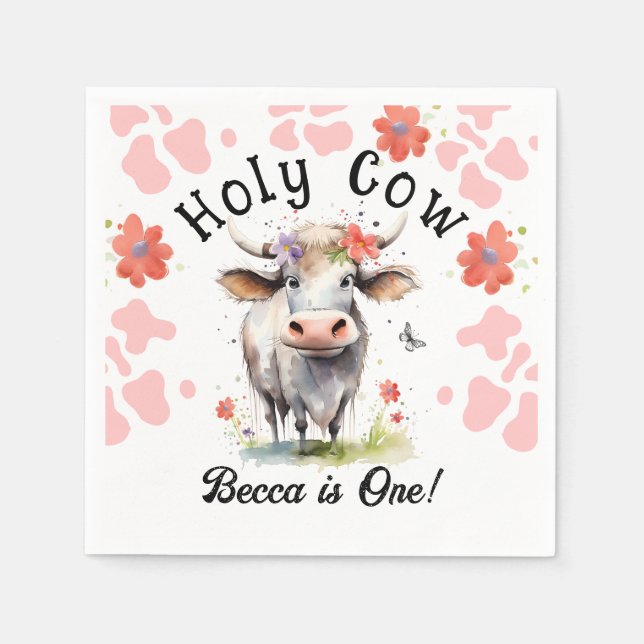 Serviette En Papier Sainte vache 1er anniversaire fille (Devant)