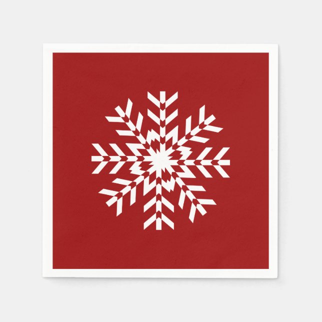 Serviette En Papier Saison de base de ski Red et White Snowflake (Devant)