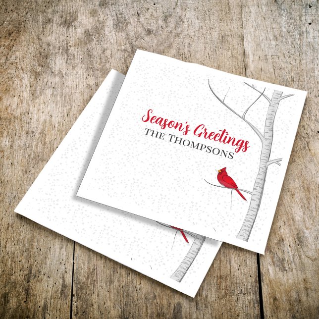 Serviette En Papier Saison de vacances Salutation Red Cardinal Birch T (Holiday red cardinal and birch tree holiday party paper napkin. )