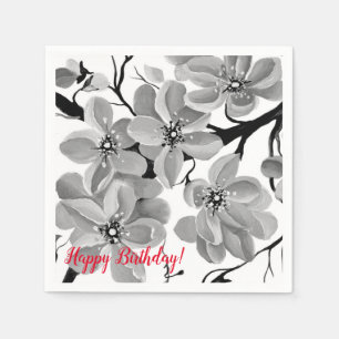 Serviette En Papier Sakura Cerisier japonais Noir et blanc