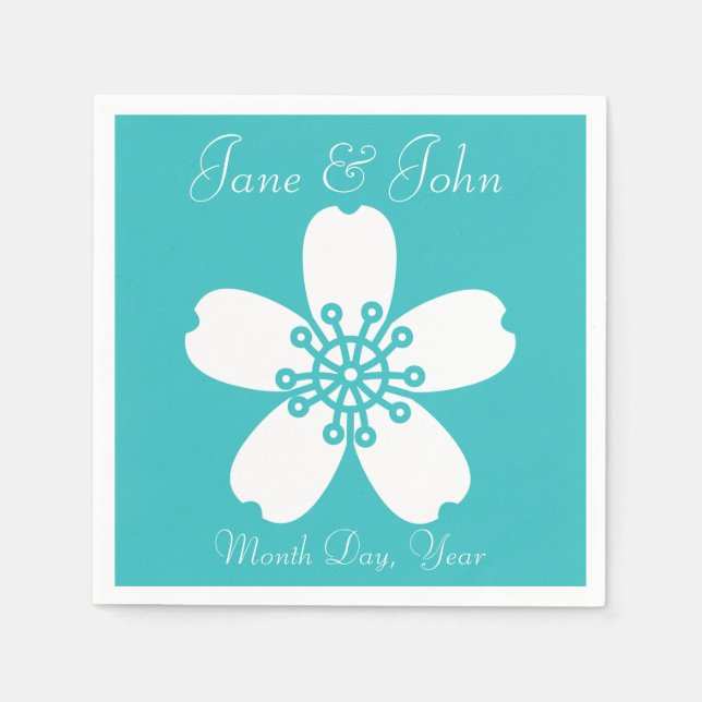 Serviette En Papier Sakura charmant dans des serviettes turquoise (Devant)