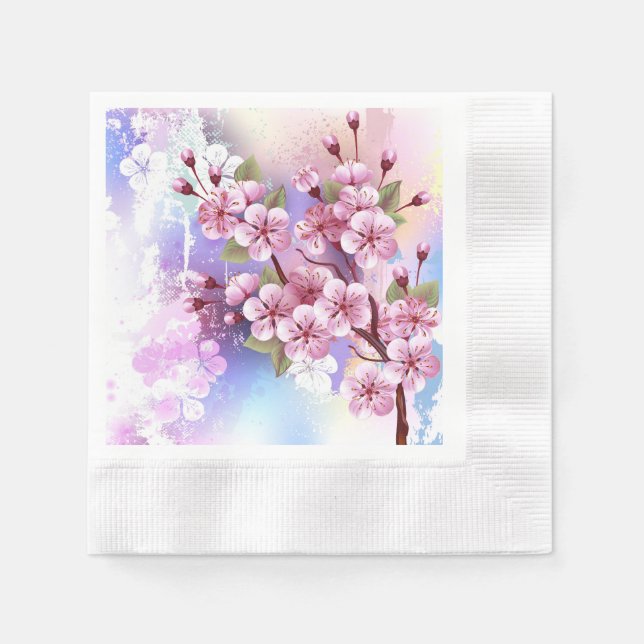 Serviette En Papier Sakura rose sur la peinture Arrière - plan (Devant)